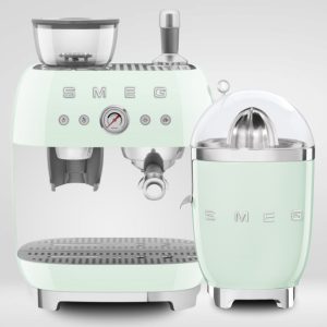 סט מכונת אספרסו מקצועית ומסחטת הדרים - בצבע ירוק פסטל