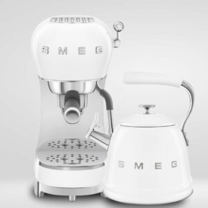 סט מכונת אספרסו ידנית וקומקום שורק - בצבע לבן